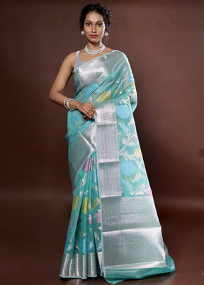 Green Organza Saree With Blouse Piece - Indian Silk House Agencies