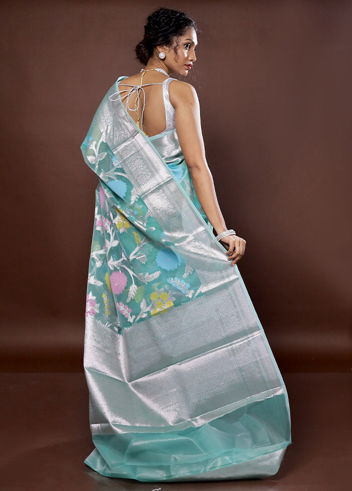 Green Organza Saree With Blouse Piece - Indian Silk House Agencies