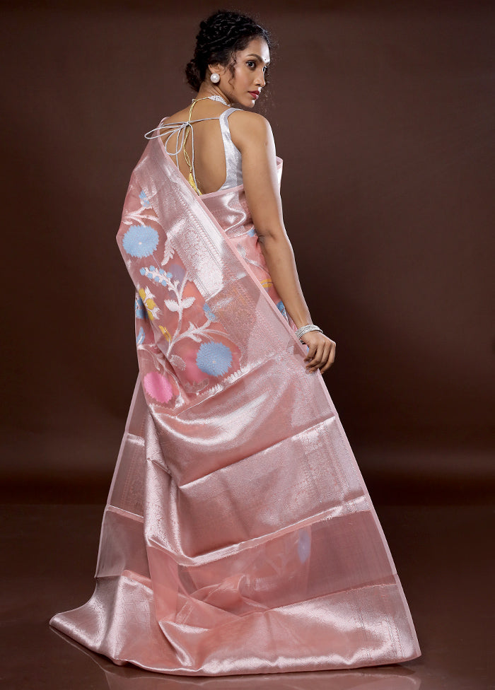 Pink Organza Saree With Blouse Piece - Indian Silk House Agencies