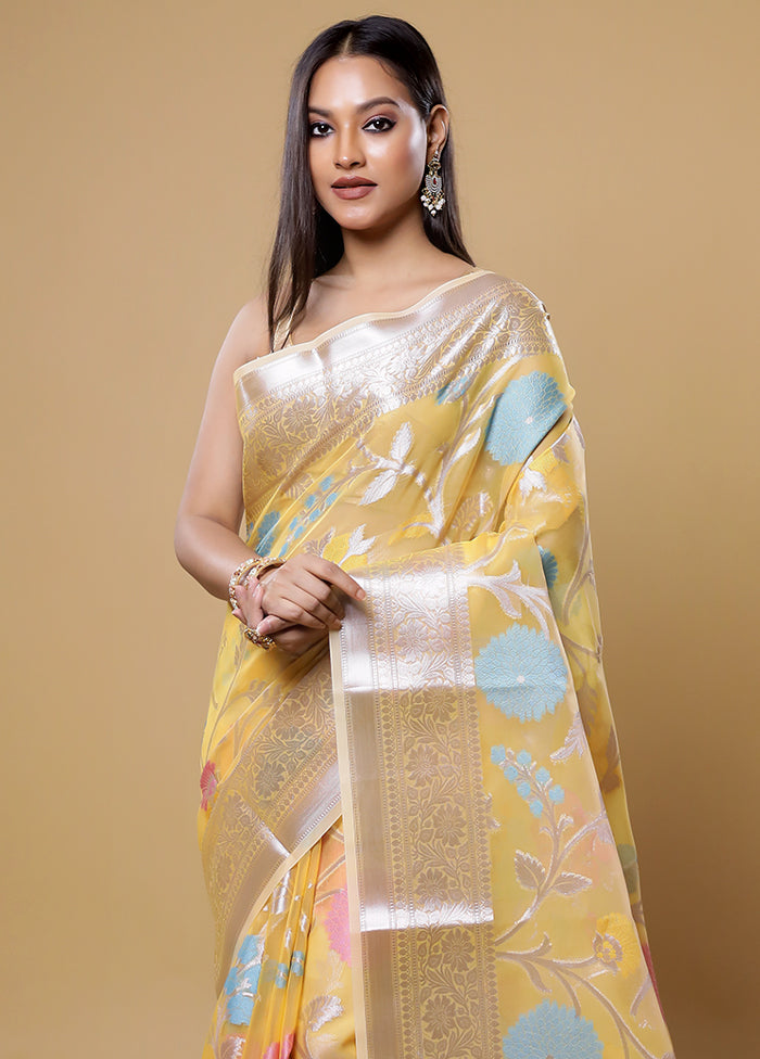 Yellow Organza Saree With Blouse Piece