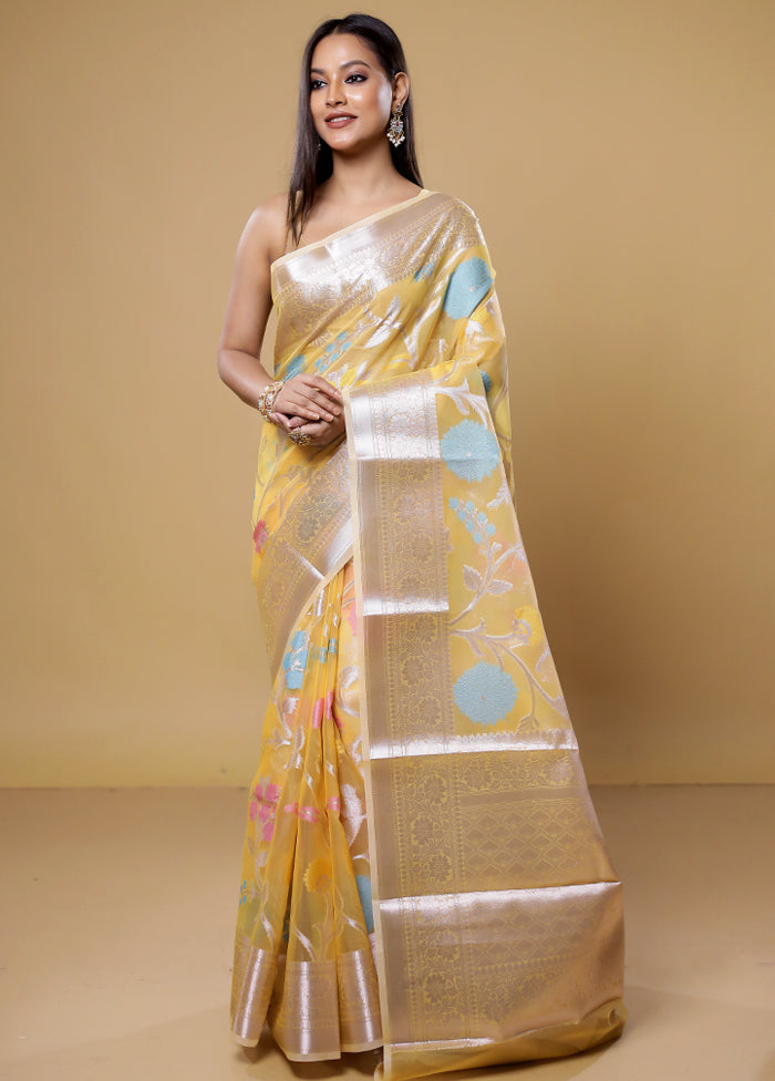 Yellow Organza Saree With Blouse Piece