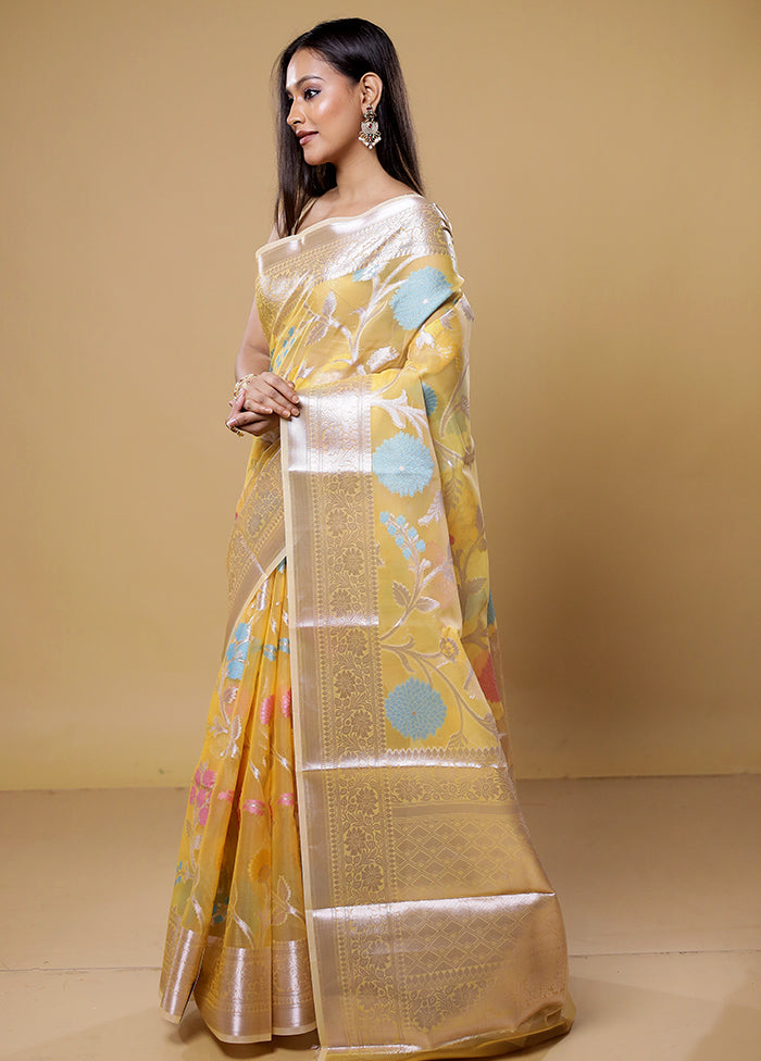 Yellow Organza Saree With Blouse Piece