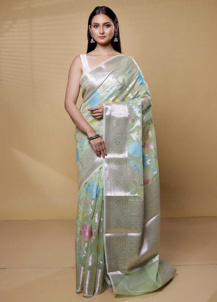 Green Organza Saree With Blouse Piece