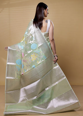 Green Organza Saree With Blouse Piece