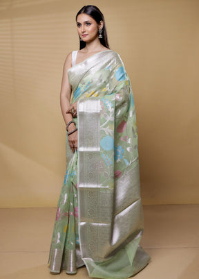 Green Organza Saree With Blouse Piece