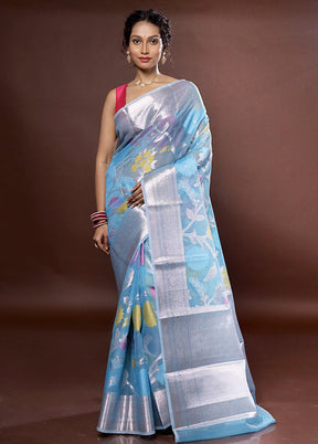 Blue Organza Saree With Blouse Piece - Indian Silk House Agencies