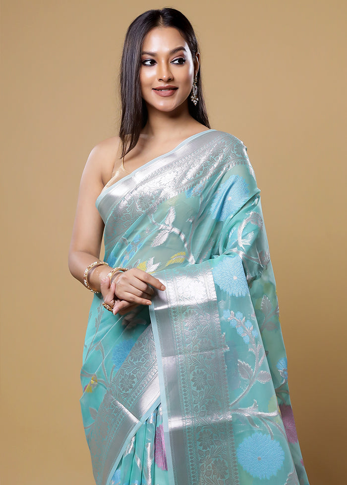 Green Organza Saree With Blouse Piece