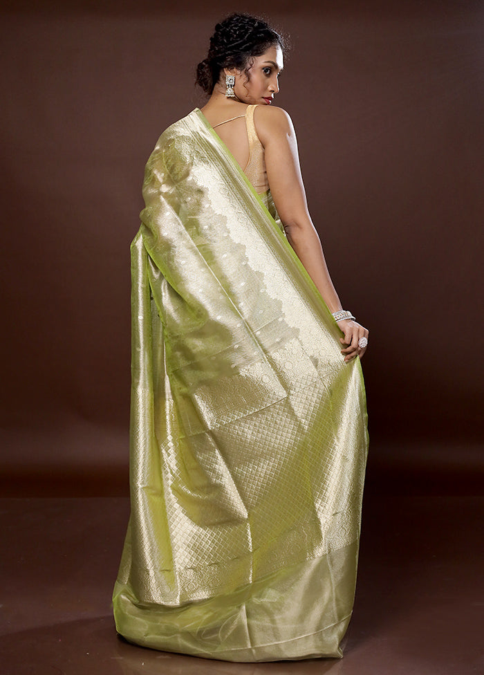 Green Tissue Silk Saree With Blouse Piece - Indian Silk House Agencies