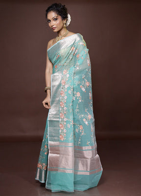 Green Organza Saree With Blouse Piece