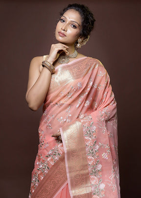 Peach Organza Saree With Blouse Piece