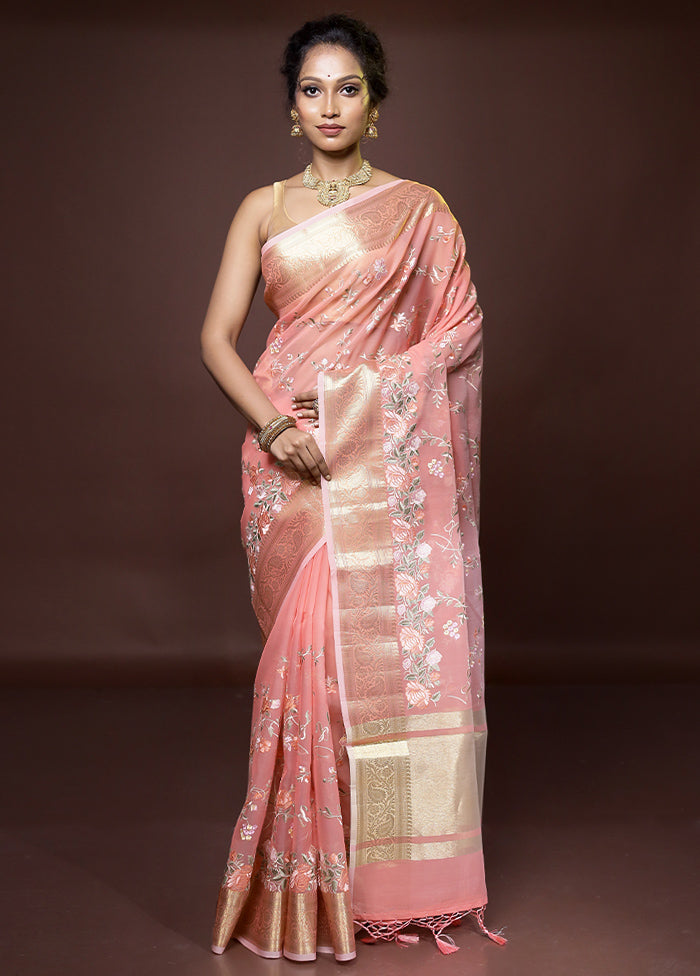 Peach Organza Saree With Blouse Piece