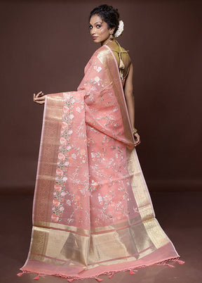 Peach Organza Saree With Blouse Piece