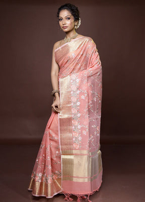 Peach Organza Saree With Blouse Piece