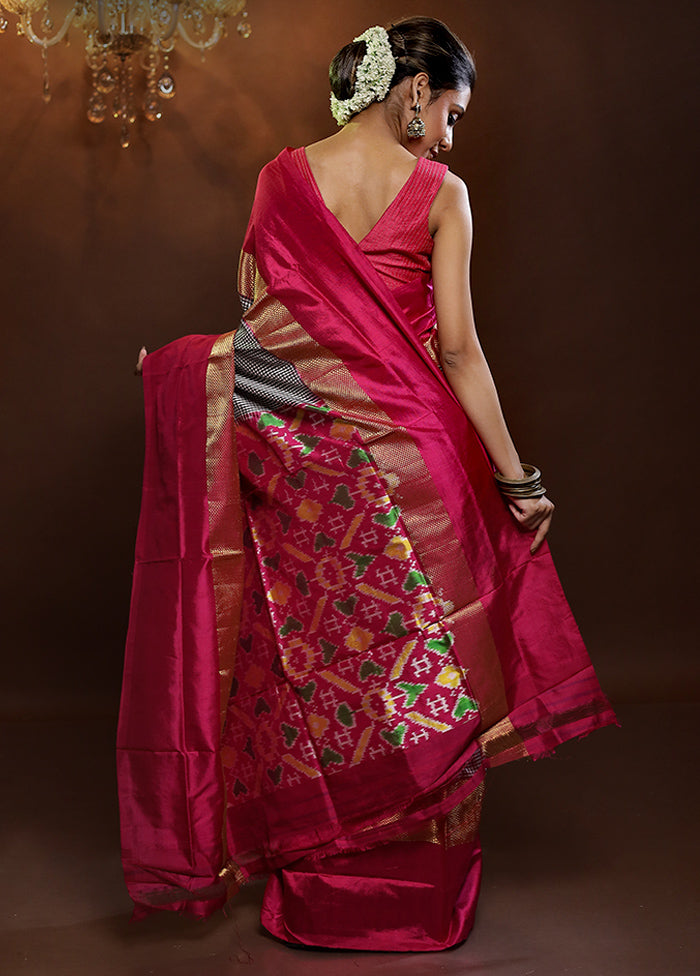 Grey Handloom Ikkat Pure Silk Saree With Blouse Piece - Indian Silk House Agencies