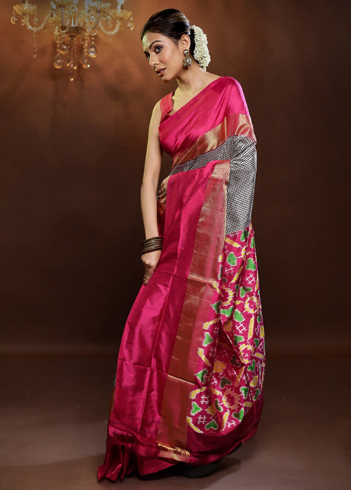 Grey Handloom Ikkat Pure Silk Saree With Blouse Piece