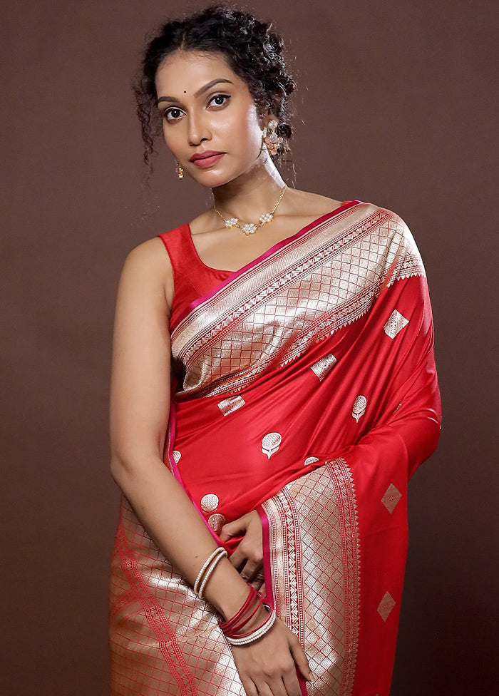 Red Uppada Silk Saree With Blouse Piece - Indian Silk House Agencies