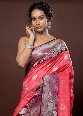 Pink Uppada Silk Saree With Blouse Piece - Indian Silk House Agencies