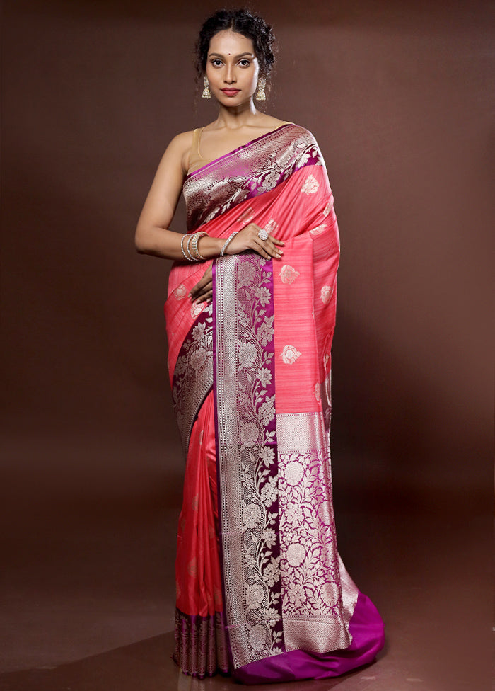 Pink Uppada Silk Saree With Blouse Piece - Indian Silk House Agencies