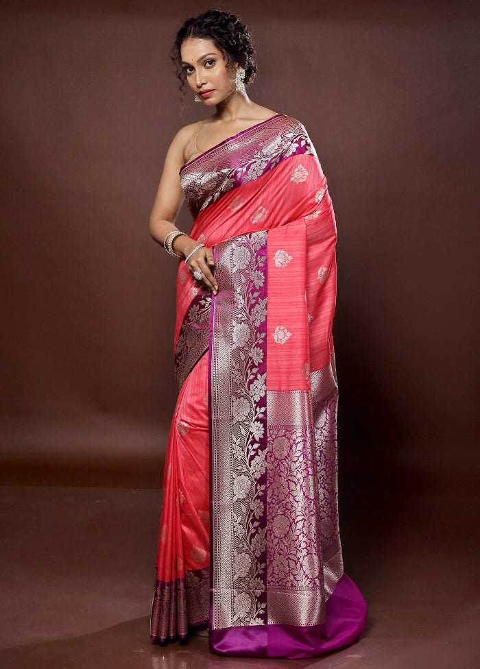 Pink Uppada Silk Saree With Blouse Piece - Indian Silk House Agencies