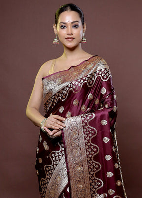 Maroon Banarasi Silk Saree With Blouse Piece