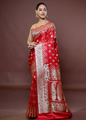 Red Banarasi Silk Saree With Blouse Piece