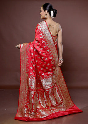 Red Banarasi Silk Saree With Blouse Piece