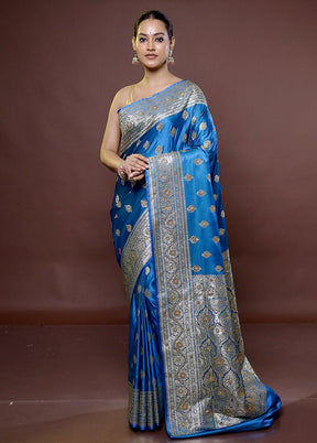 Blue Banarasi Silk Saree With Blouse Piece