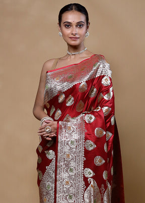 Red Banarasi Silk Saree With Blouse Piece