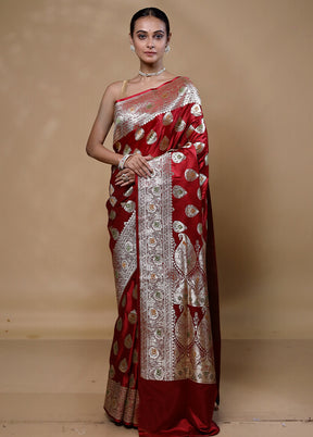 Red Banarasi Silk Saree With Blouse Piece