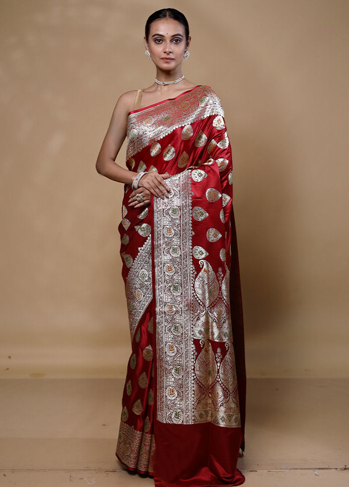 Red Banarasi Silk Saree With Blouse Piece