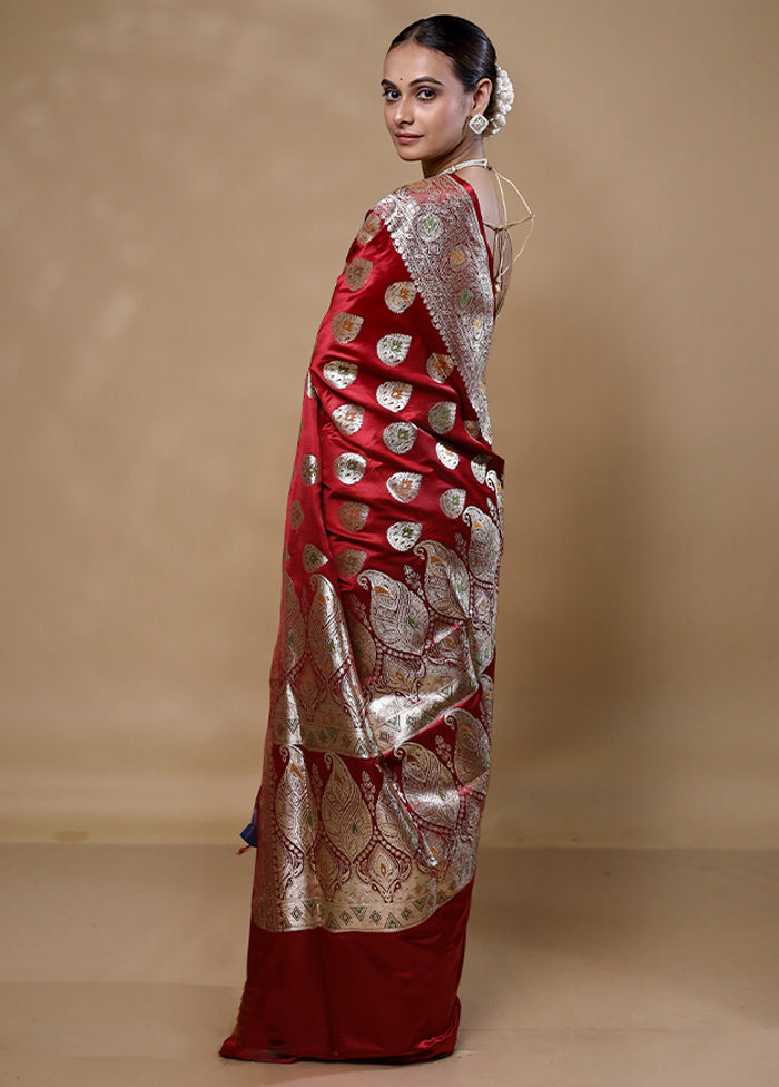 Red Banarasi Silk Saree With Blouse Piece