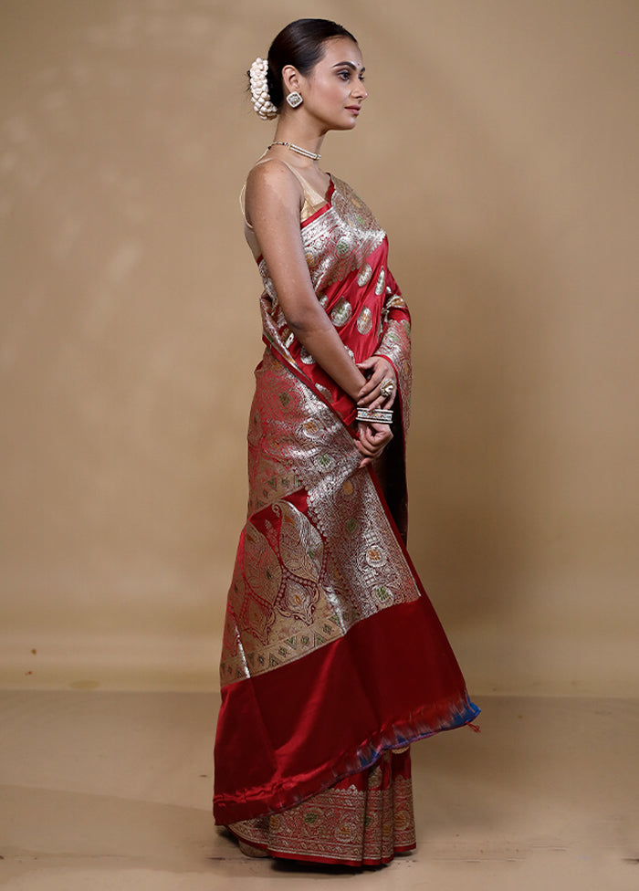 Red Banarasi Silk Saree With Blouse Piece