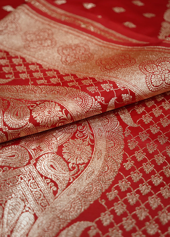 Red Banarasi Silk Saree With Blouse Piece - Indian Silk House Agencies