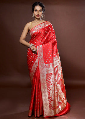 Red Banarasi Silk Saree With Blouse Piece - Indian Silk House Agencies