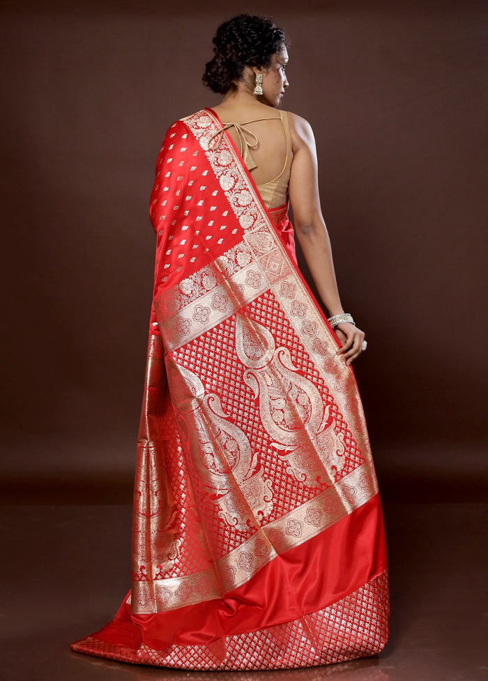 Red Banarasi Silk Saree With Blouse Piece - Indian Silk House Agencies