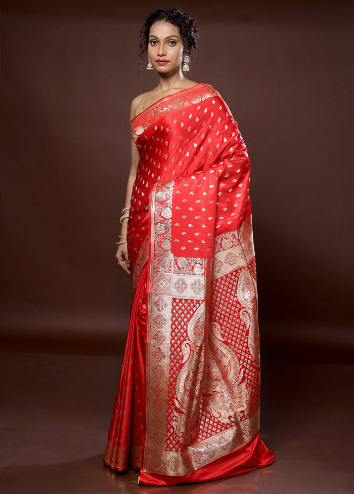 Red Banarasi Silk Saree With Blouse Piece - Indian Silk House Agencies