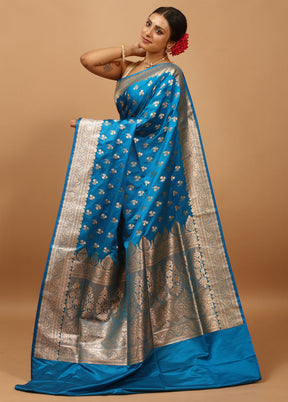 Blue Banarasi Silk Saree With Blouse Piece