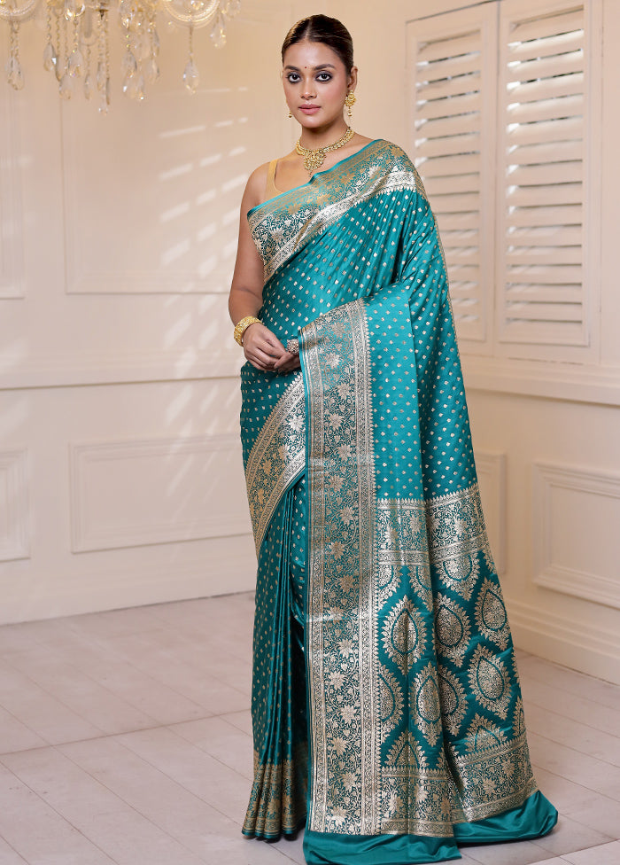 Green Banarasi Silk Saree With Blouse Piece