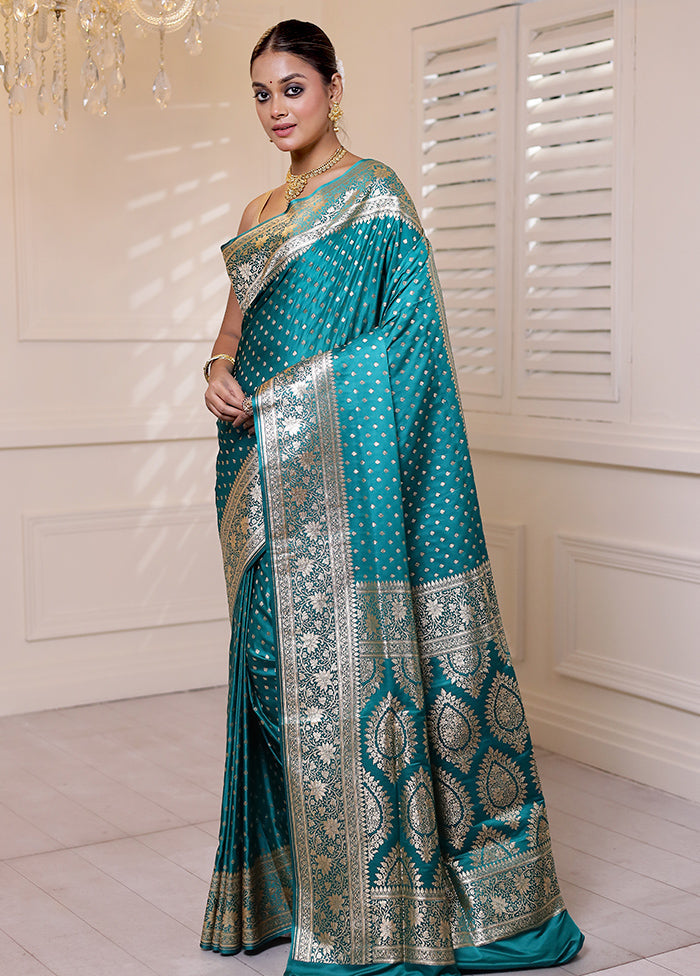 Green Banarasi Silk Saree With Blouse Piece