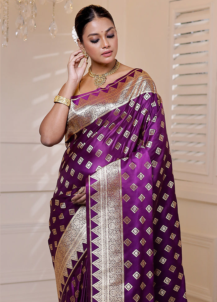 Purple Banarasi Silk Saree With Blouse Piece