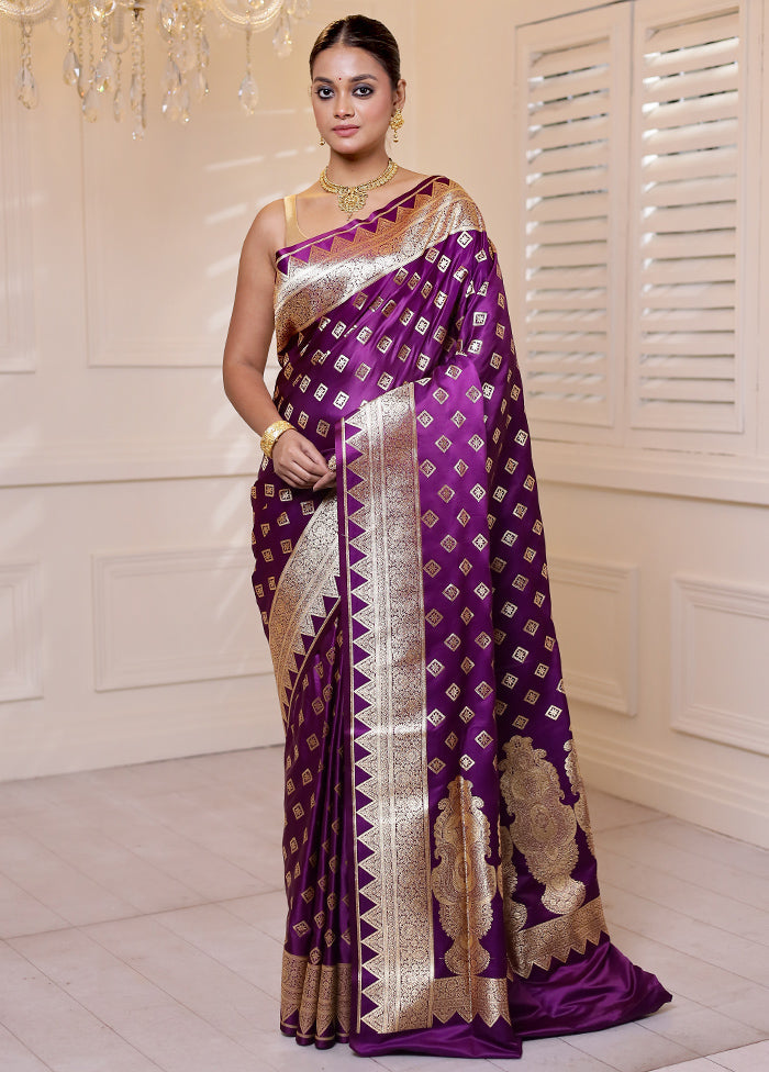 Purple Banarasi Silk Saree With Blouse Piece