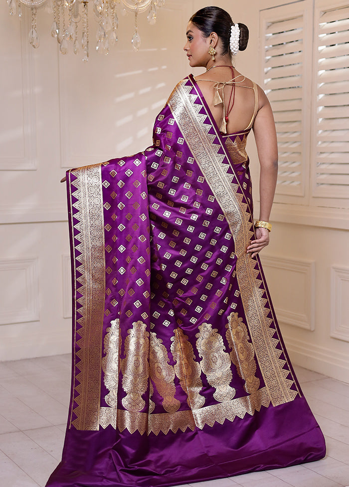 Purple Banarasi Silk Saree With Blouse Piece