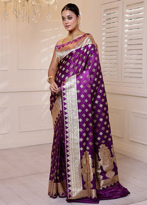 Purple Banarasi Silk Saree With Blouse Piece