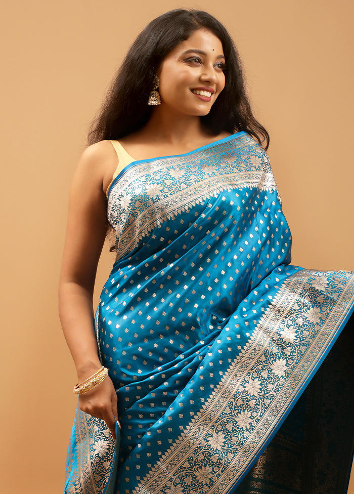 Blue Banarasi Silk Saree With Blouse Piece