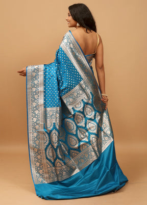 Blue Banarasi Silk Saree With Blouse Piece