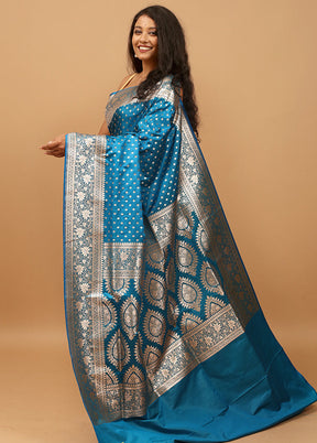 Blue Banarasi Silk Saree With Blouse Piece