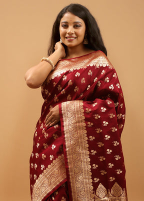 Maroon Banarasi Silk Saree With Blouse Piece