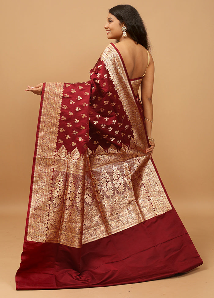 Maroon Banarasi Silk Saree With Blouse Piece