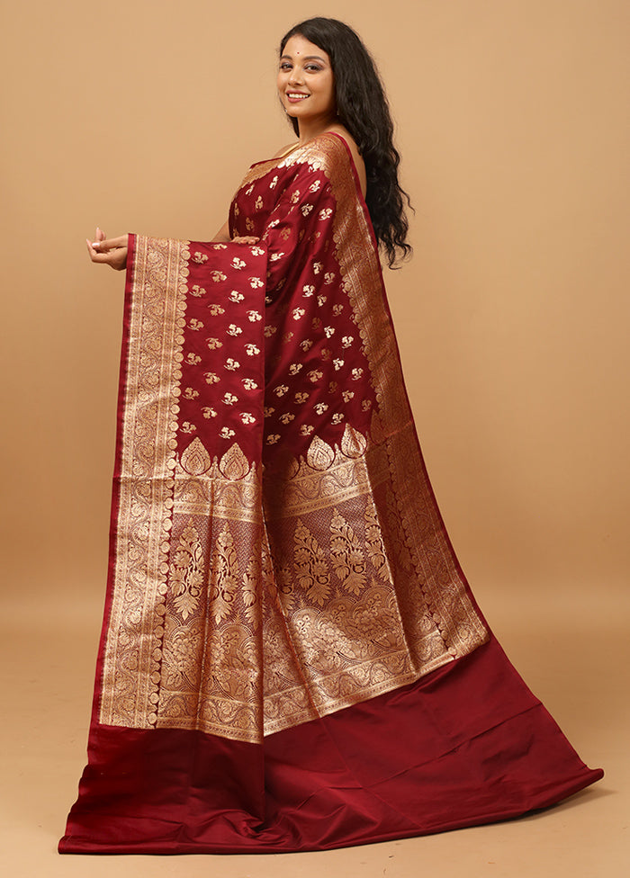 Maroon Banarasi Silk Saree With Blouse Piece