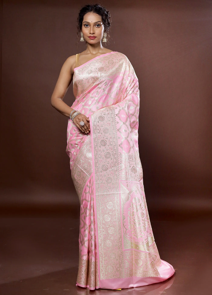 Pink Banarasi Silk Saree With Blouse Piece - Indian Silk House Agencies